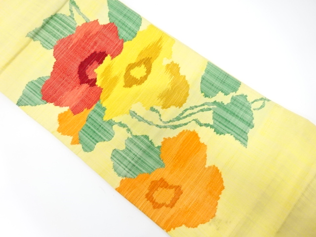 JAPANESE KIMONO / ANTIQUE FUKURO OBI / SILK / HAND WOVEN TSUMUGI / FLORAL ARABESQUE